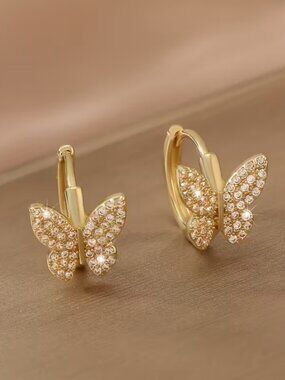 14K Gold Womens 2ct Diamond Small Butterfly Hoop Earrings New 14K Silver Jewelry
